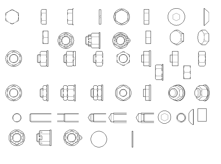 Lock nuts plan detail dwg file.