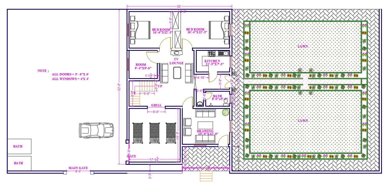 Luxury Bungalow House Plan 