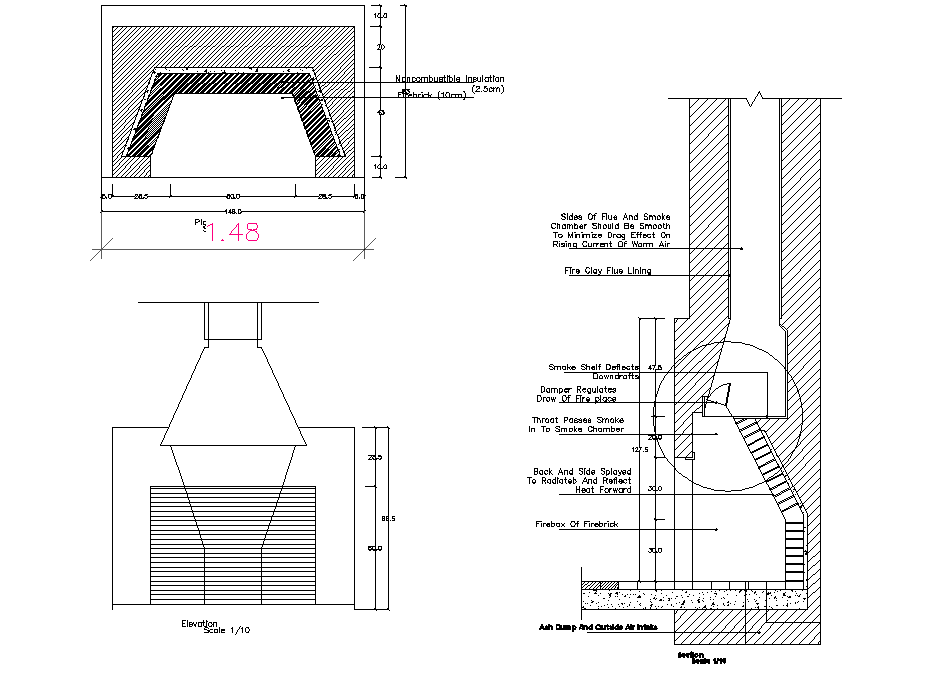 Machine core cutting plan and section detail dwg file