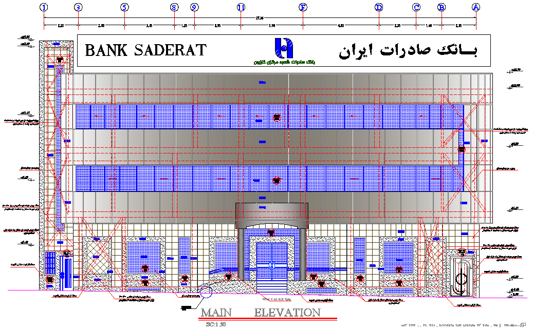 Main elevation plan detail dwg file