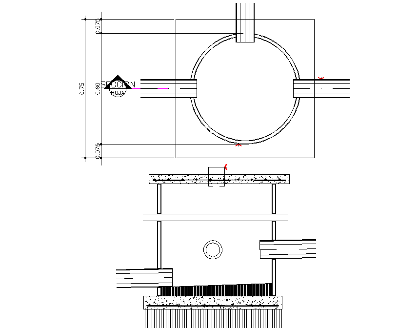 Main hole plan and section autocad file