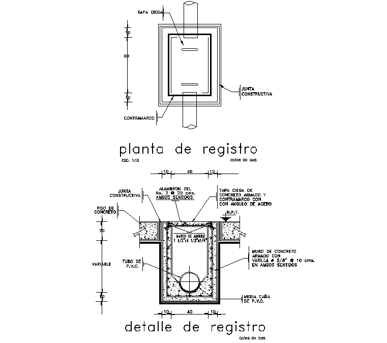 Main hole plan and section detail dwg file