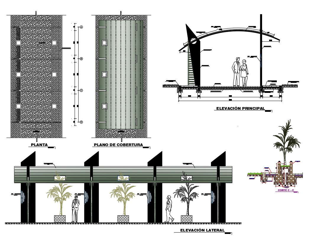 Mall Coverage Plan And Elevation With DWG File 