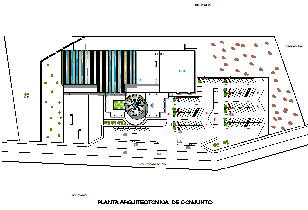 Mall with plaza landscaping details dwg file