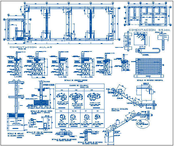 Map of foundation of a school dwg file