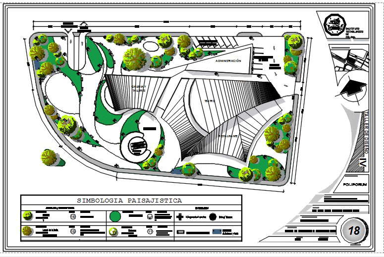 Master layout with landscaping of building. 