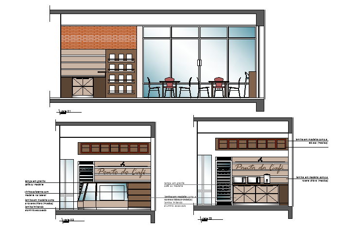 Material finish elevation of cafe