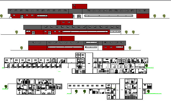 Maternity Pediatric Clinic Elevation and Section Plan dwg file