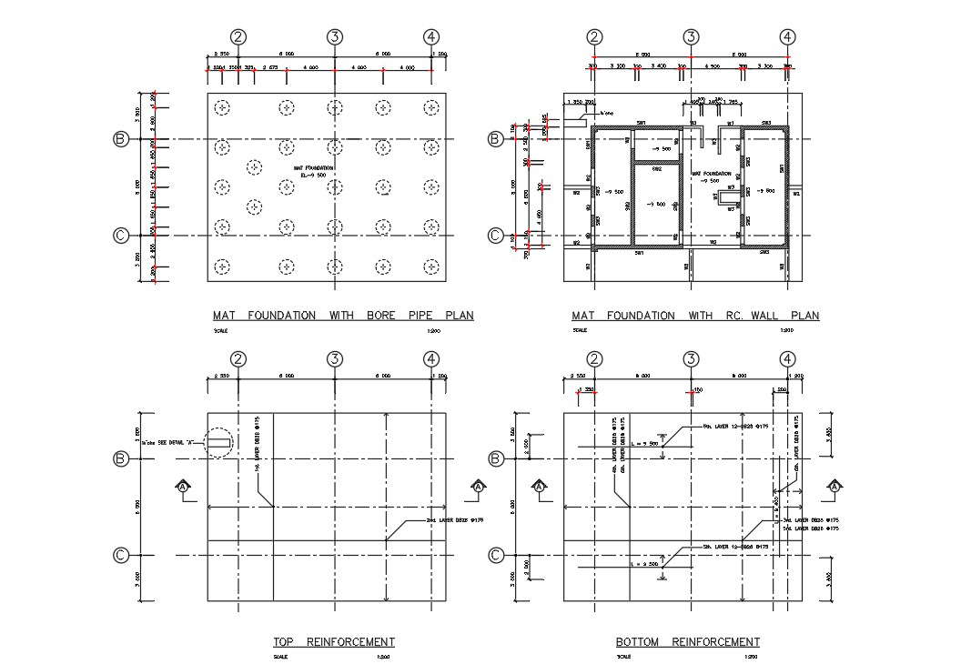 Mat foundation details are given into the atucad 2D DWG Drawing file.   Download the Autocad DWG drawing file.    