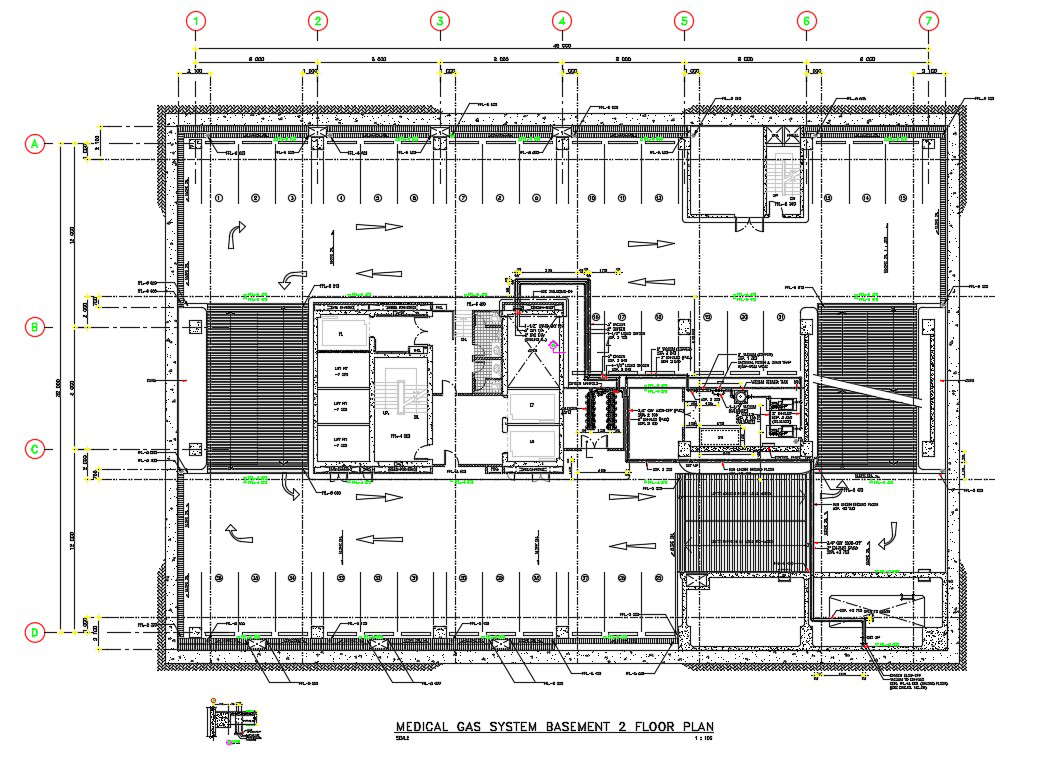    Medical gas system of basement 2 floor plan of hospital building details are given clearly in this autocad DWG drawing file.  Download the Autocad DWG drawing file.