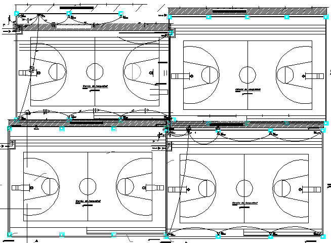 Metal frame work for basket ball court dwg file
