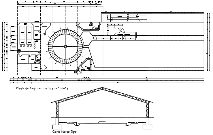 Milking room plan and section detail dwg file