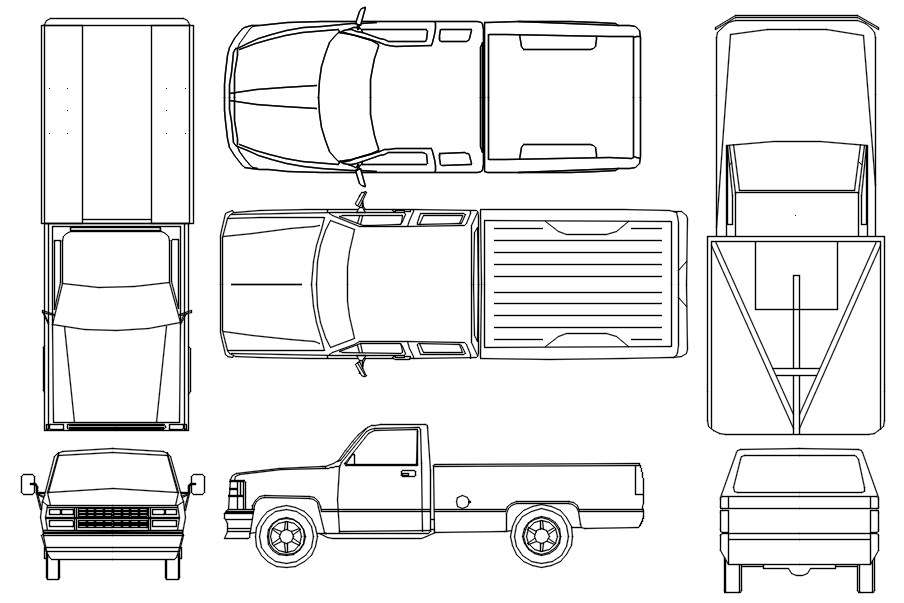 Mini truck block in AutoCAD, dwg file.