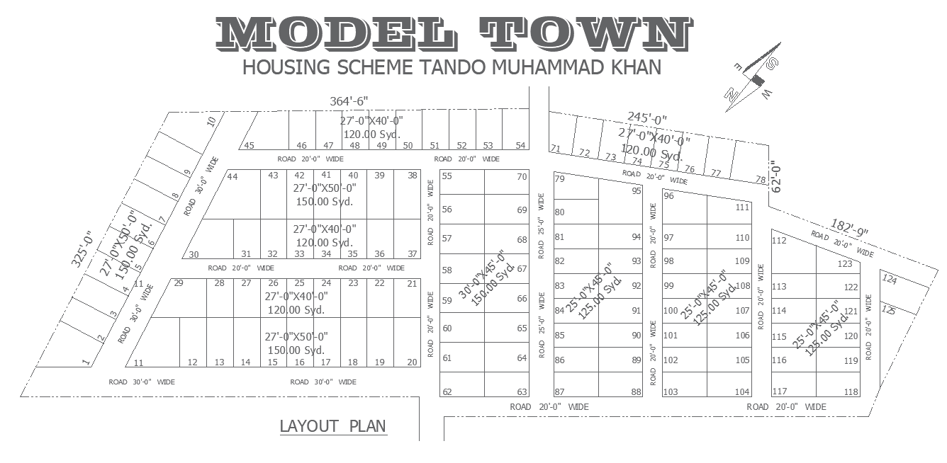 Model Town Housing Scheme Tando Muhammad Khan detail layout plan DWG AutoCAD drawing
