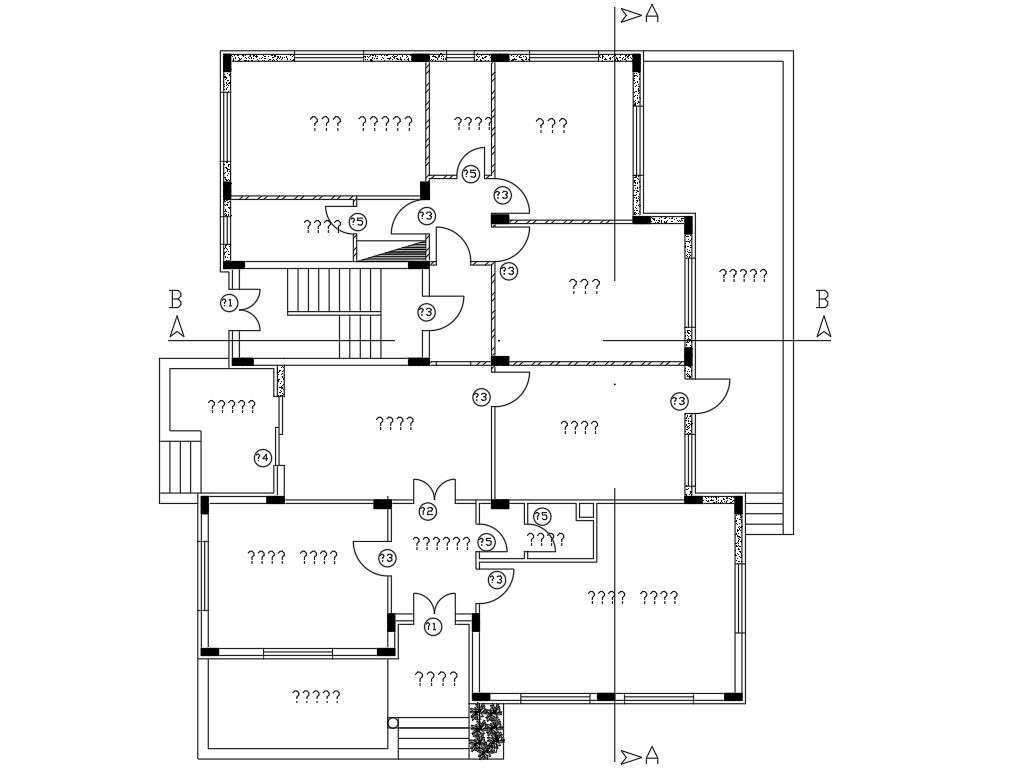 Modern Bungalow Plan With Column Layout Design DWG 