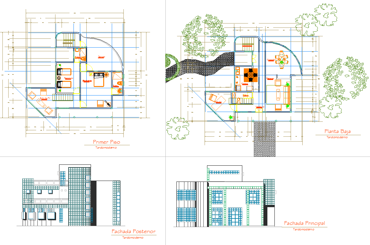 Modern Bungalow Plan dwg file