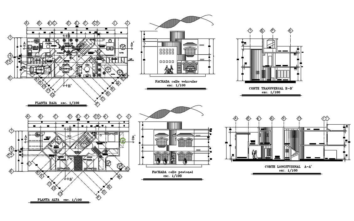 Modern House Elevation In DWG File
