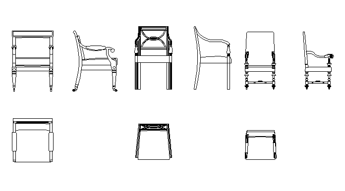 Modern Chair Types Detailed CAD Drawing in DWG Format