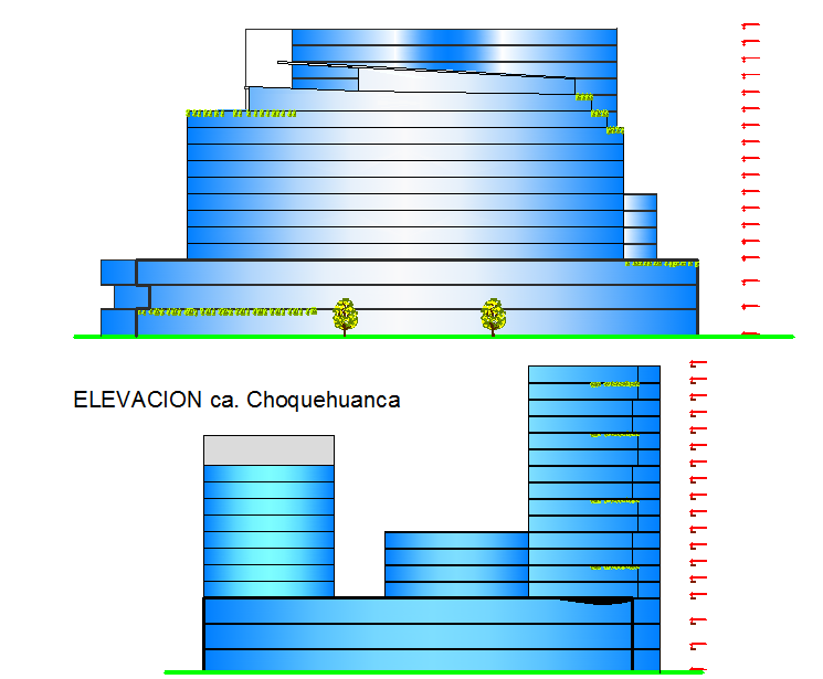 Modern elevation design of a luxurious hotel dwg file