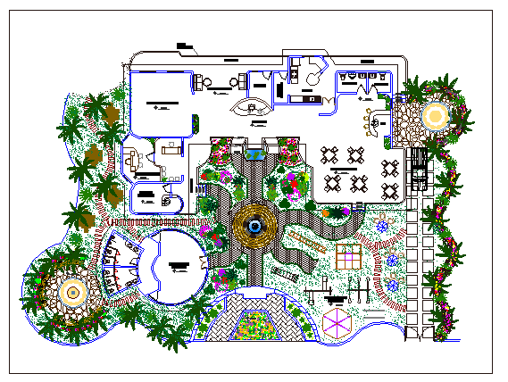 Modern style villa landscaping details with structure details dwg file