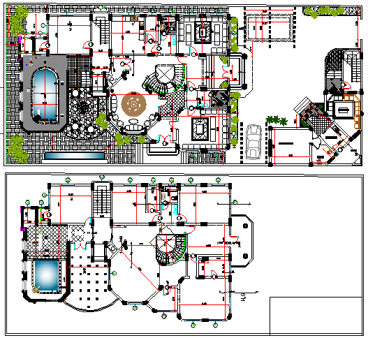 Modern villa landscaping and layout plan details dwg file