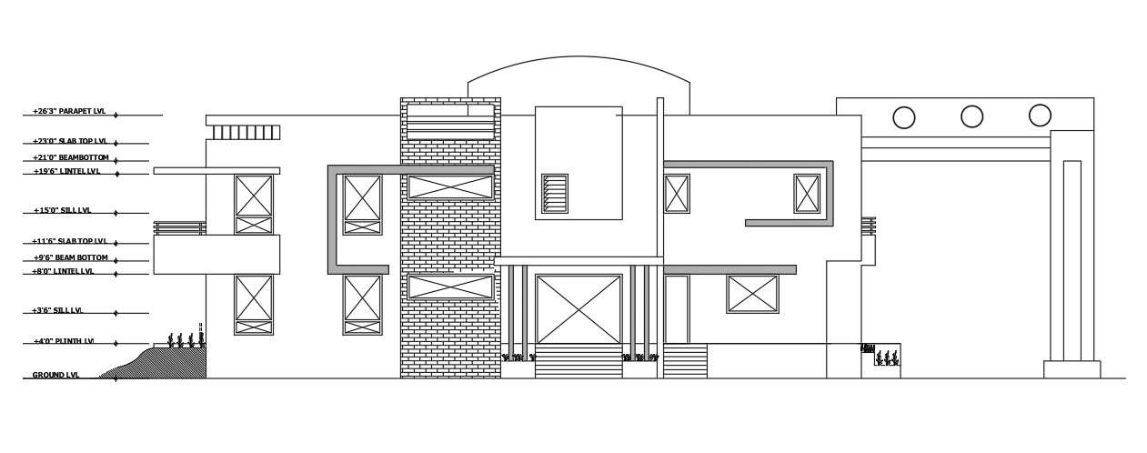 Modern House Building Side Elevation Design Download DWG File