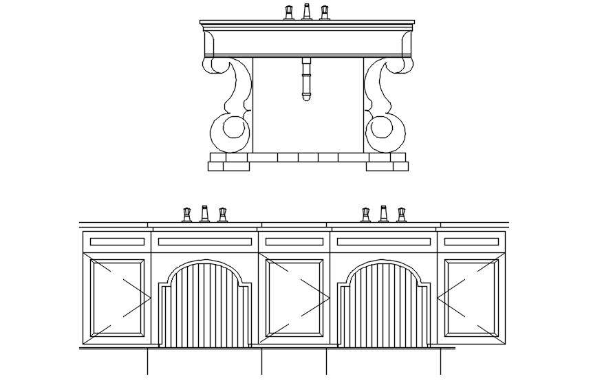 Modern washbasin design CAD blocks in AutoCAD 2D drawing, CAD file, dwg file