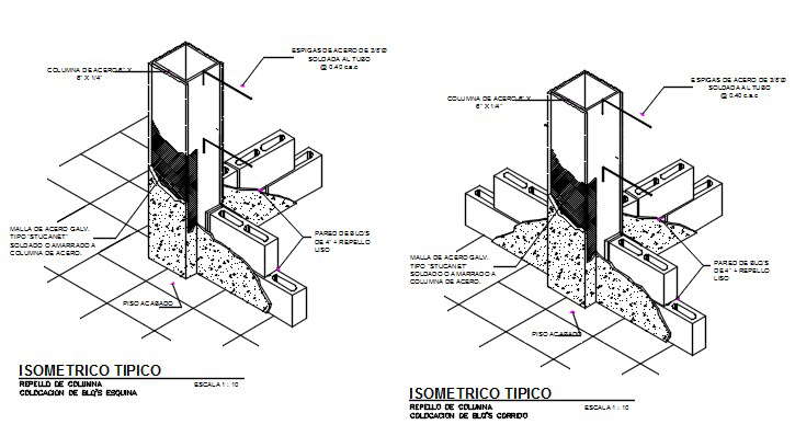 Mooring of blocks in steel columns