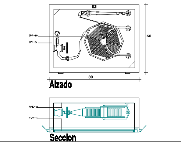 Motor plan and section plan detail dwg file