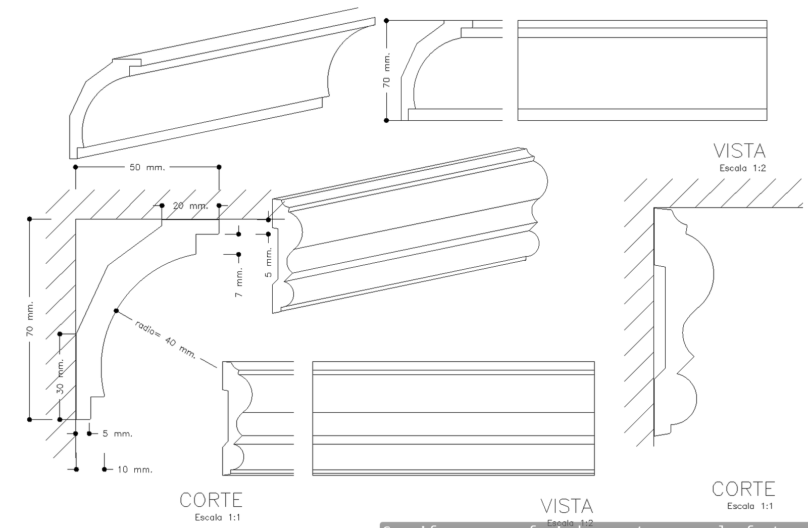 Moulding of plaster plan detail dwg.