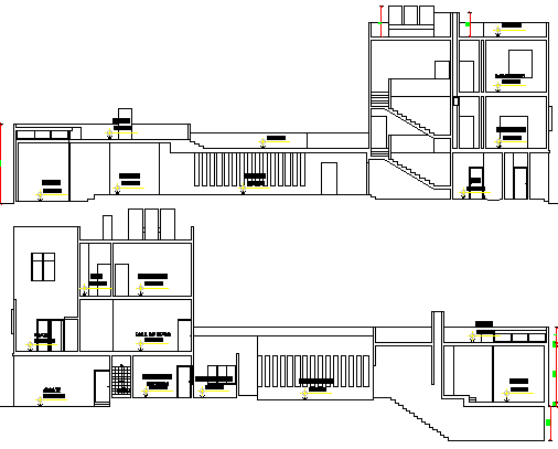 Multi-Flooring Bungalow Design and Section plan dwg file
