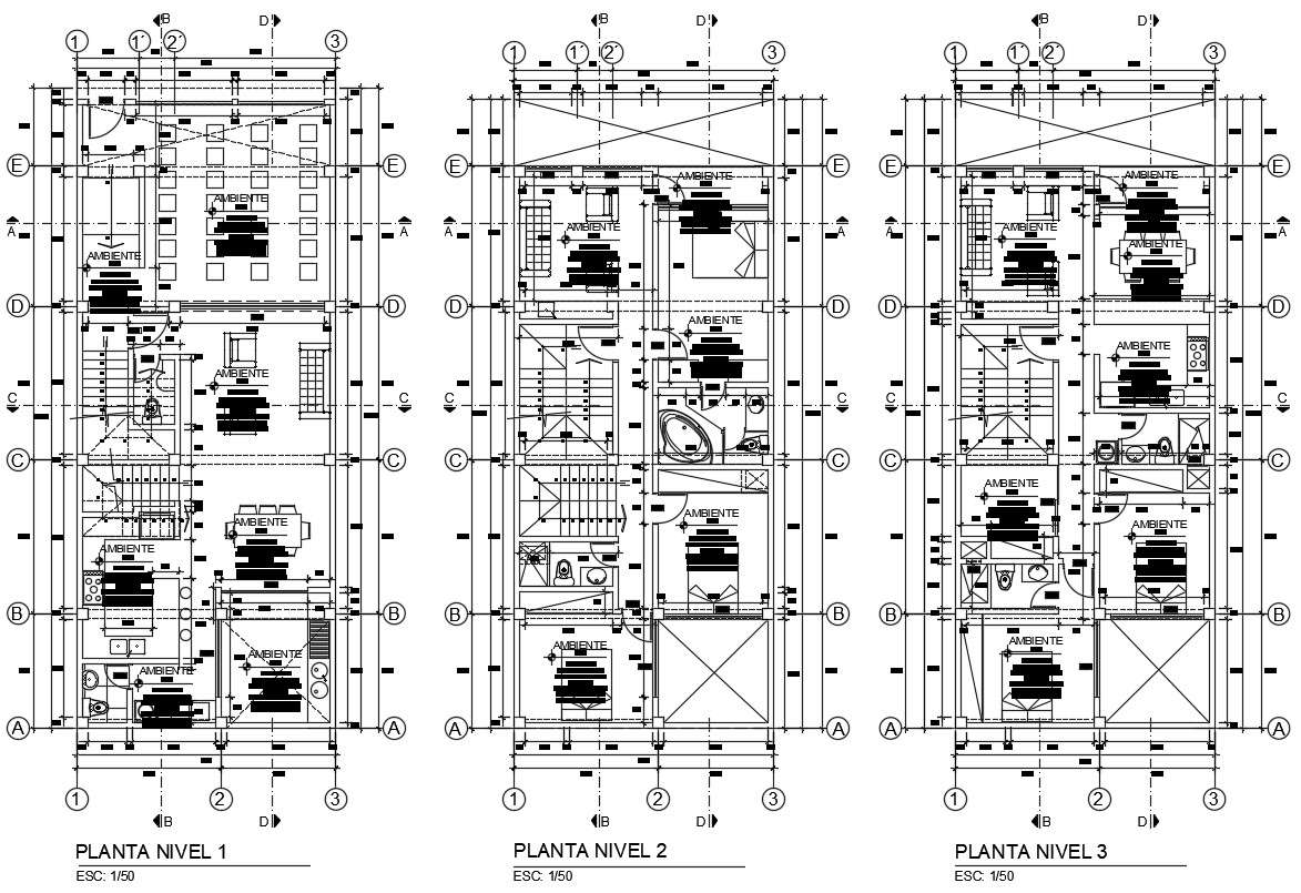 Multi-family house plan in dwg file 