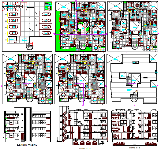 Multi-family residential apartment building architecture project dwg file