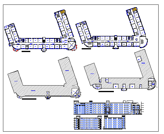 Multi-flooring school elevation and floor plan details dwg file