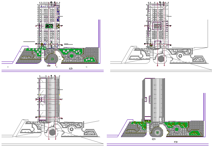 Multi-flooring shopping mall elevation and sectional details dwg file