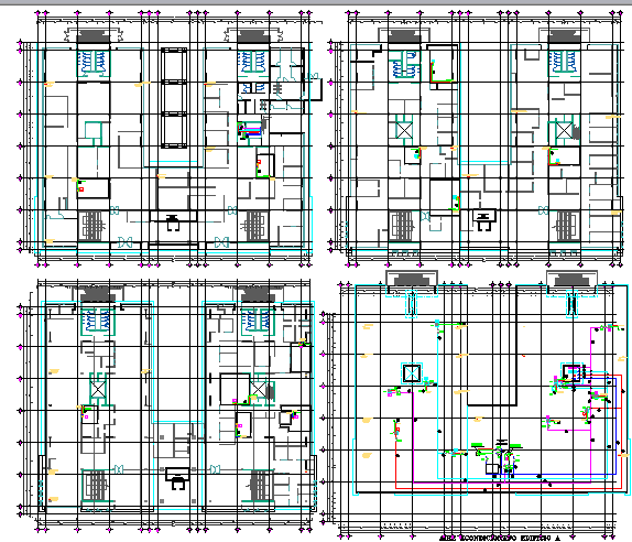 Multi-purpose apartment building floor plan details dwg file
