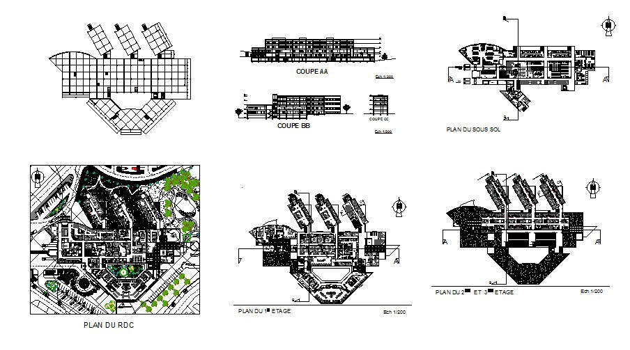 Multi-story general hospital detailed architecture project dwg file