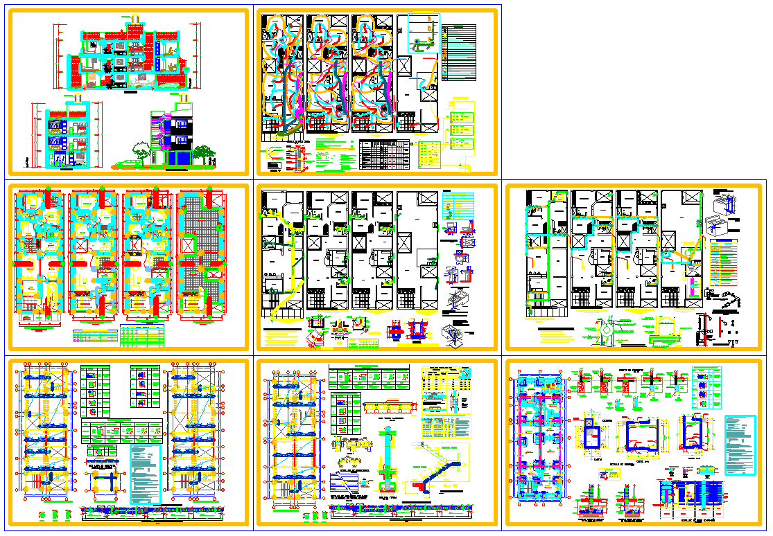Multifamily house architecture detail and design in autocad dwg files