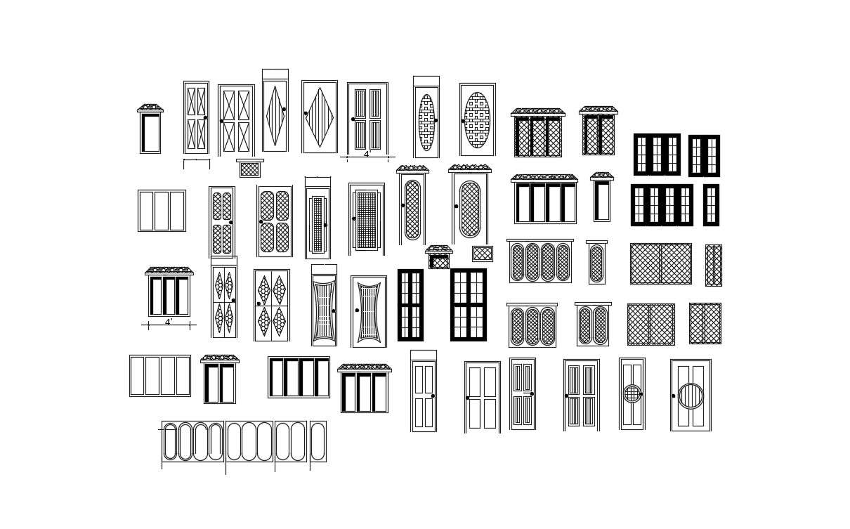 Multiple Door and Window AutoCAD Library Blocks Elevation Design 