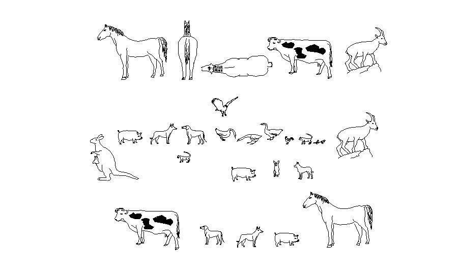 Multiple animal elevation blocks cad drawing details dwg file