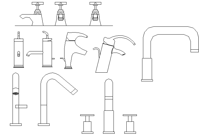 Multiple bathroom taps design block details dwg file