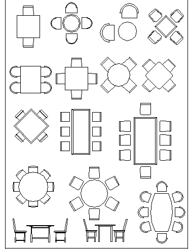 Multiple Dining Table Design DWG Blocks for Space Layout