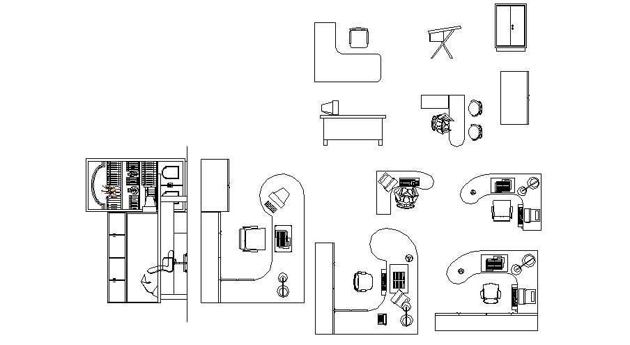 Multiple office furniture and desk blocks cad drawing details dwg file