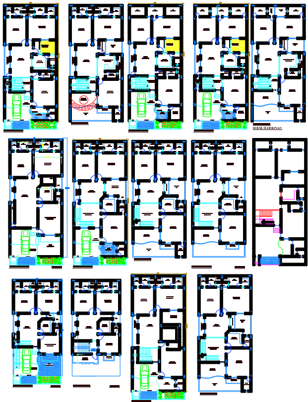 Multiple House Floor Plan Designs in AutoCAD DWG format