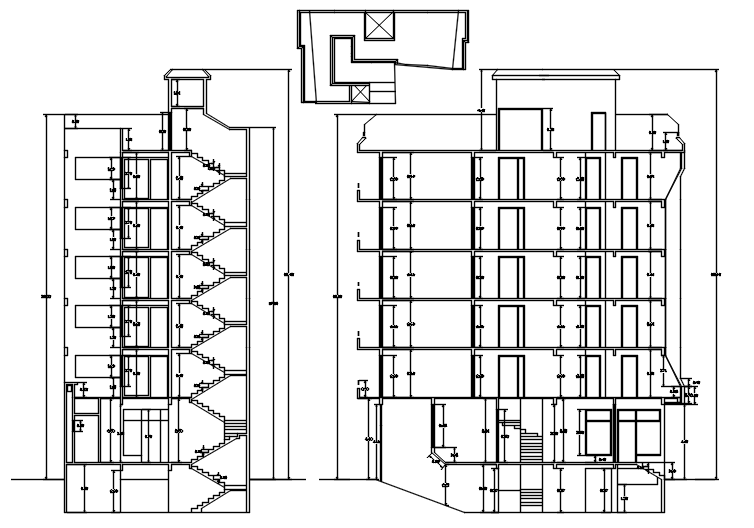 Multistorey hotel building in dwg file