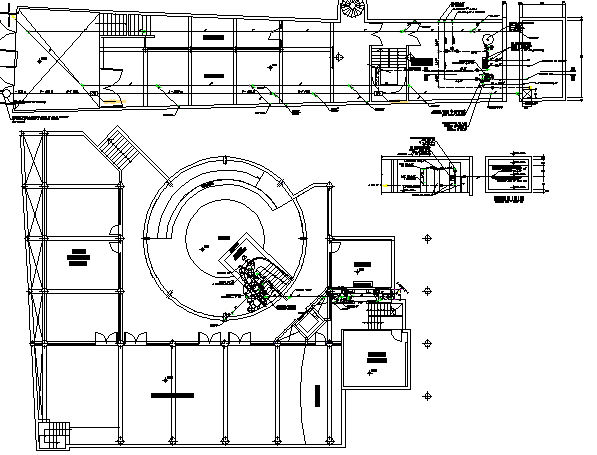 Municipal office building cut section with structural layout plan dwg file