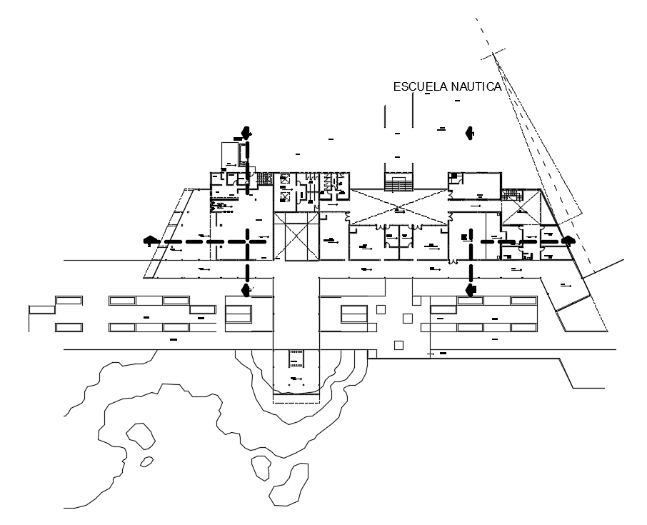 Nautical school first floor plan is given in this Autocad drawing file.Download the Autocad model.