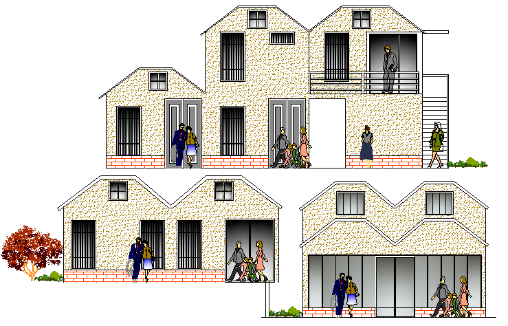 News paper center office full elevation details dwg file