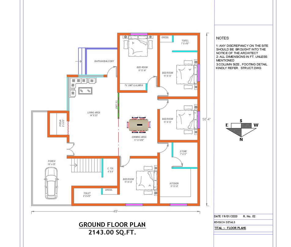 North Facing 4 BHK House Ground Floor Plan DWG File 