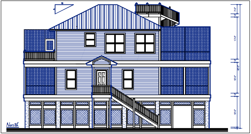 North elevation view of bungalow dwg file